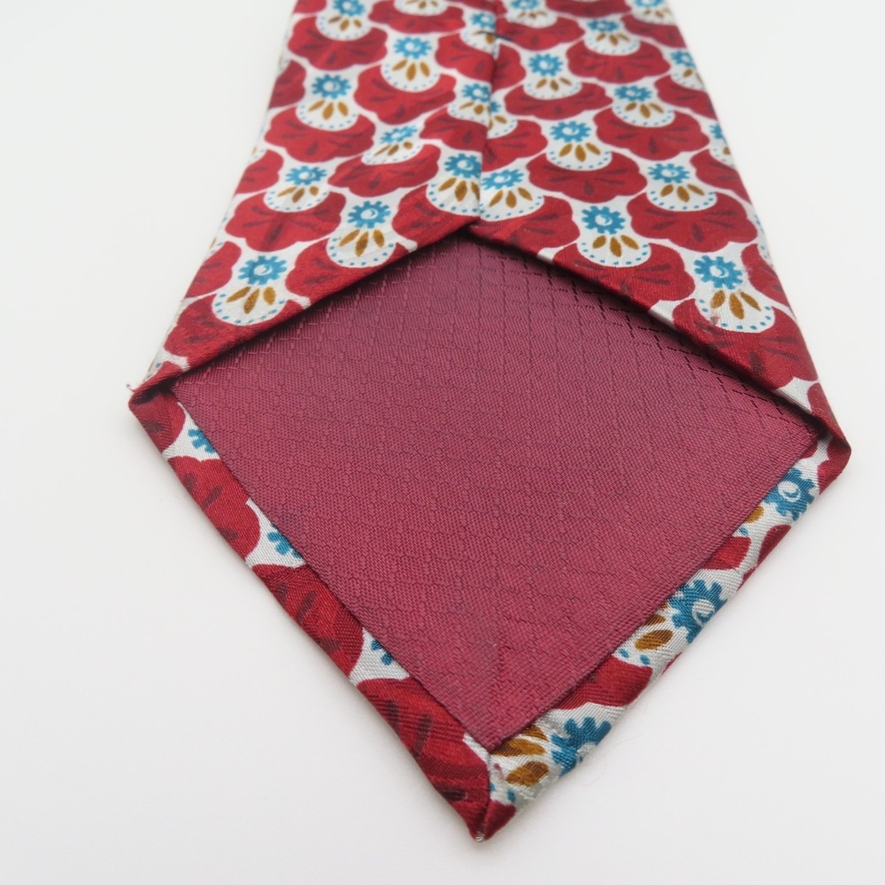 Christian Dior Tie Silk Red Blue Floral Polka Dot 3.75" Wide 56" Long Polyester - Picture 4 of 7